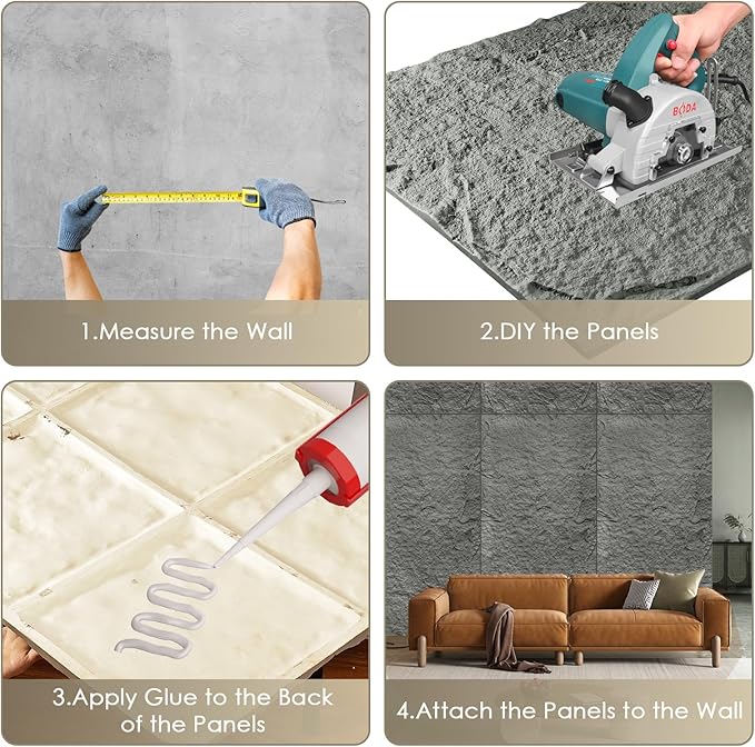 5-Pack 3D Faux Stone Wall Panels, PU Cement-Texture Wainscoting Panels for Interior Walls – Waterproof & Lightweight, Covers 38.7 Sq.Ft, 47.2" x 23.6", for TV Wall, Office, Living Room,Gray