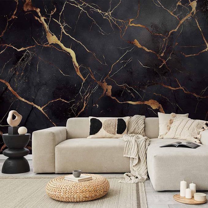 artgeist Wall Mural Stone 177x124 in - XXL Non-Woven Wallpaper Fleece Wall Decor Photo Print Picture Image Design Marble Like Abstract 3D Black f-C-0456-a-a