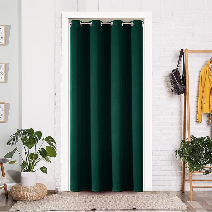 ChrisDowa Blackout Door Curtains for Doorway Privacy, Grommet Closet Curtain for Bedroom Closet Door, Thermal Insulated Doorway Cover Room Divider Drapes (1 Panel, Forest Green, 42 x 80 Inch)
