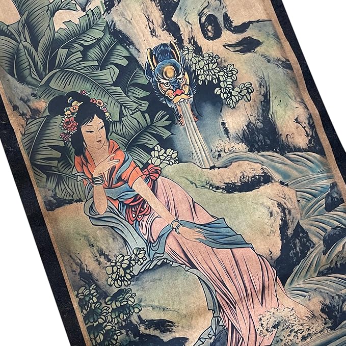 CIFIBIFUN Wall Flying Apsaras Traditional Art Prints Posters Painting Vintage Style,4 Panels Super Large Home Decorative Wall (Super Old Aging Paper, B Japan Painting)