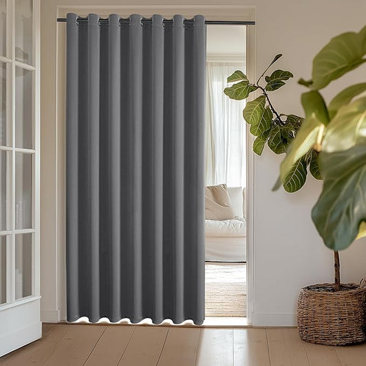 ChrisDowa Room Divider Curtain 96 Inches Long, Wide Blackout Sliding Door Curtain for Bedroom, Room Darkening Privacy Window Drape for Patio Door (1 Panel Set, Grey, 100 x 96 Inch)