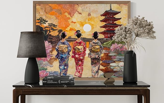 Japan Art Print Poster, Asia Oriental Countries Culture Wall Art Asian Paintings for Bedroom Bathroom Living Room Decor 97 (Japan, 24 x 36 inches, Wood Frame)