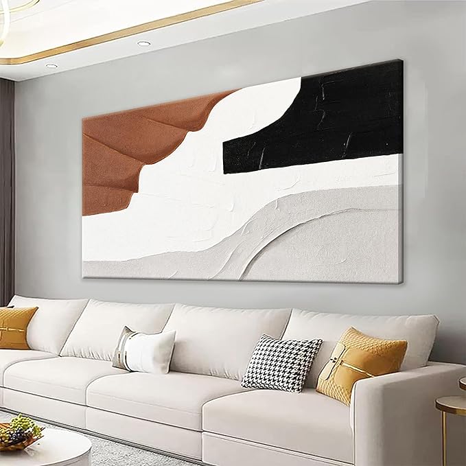 Canvas Art Wall Decor Artwork Black And White Geometric Color Block Abstract Wall Decor Brown Paintings Home Modern Bedroom Art Bathroom 20" X 40" Ready To Hang