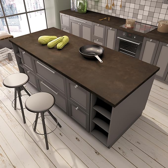 BAYYA Dark Brown Concrete Wallpaper Peel and Stick Wall Paper Industrial Charcoal Wallpaper Matte Metallic Rusty Vintage Vinyl Cement Contact Paper Covering for Basement Bathroom Bedroom 15.8"x197"