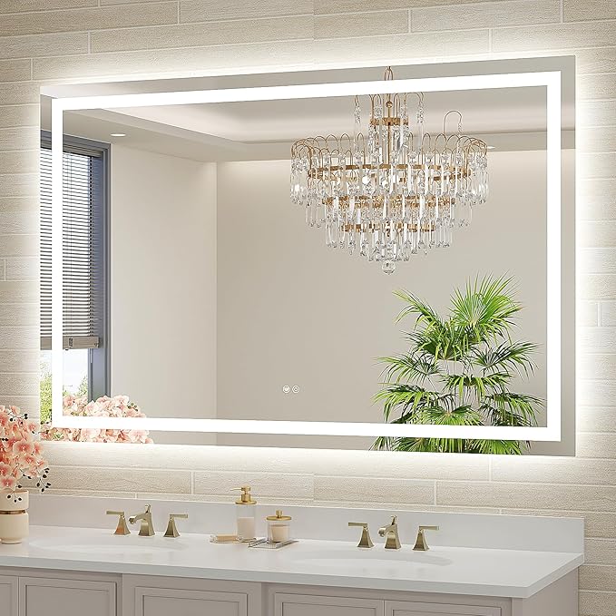 55x36 LED Bathroom Mirror with Lights, Brighter Backlit + Front Lit, Tempered Glass, Dimmable, Multiple Light Modes, Anti-Fog Lighted Bathroom Vanity Mirror for Wall, Memory Function