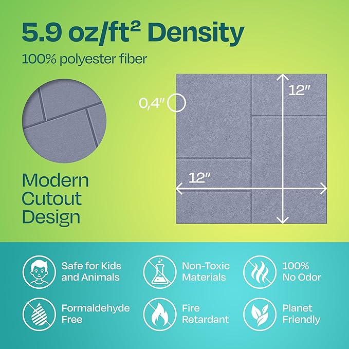 Acoustic Panels 12-Pack Soundproof Wall Panels 12"x12"x0.4" Decorative Sound Dampening for Your Home, Office, Studio, Bedroom & More with Unique GridFrame Carving [Dusky Gray]