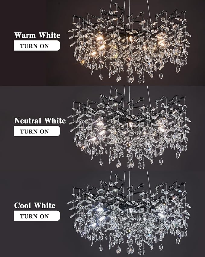 Modern Tree Branch Crystal Chandelier Luxury Black Crystal Pendant Lighting 30" Contemporary 10-Light Chandeliers for Dining Room Kitchen Bedroom Living Room