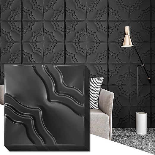 Art3dwallpanels 33 Pack 3D Wall Panel, 2 Different Effects PVC Textured Wall Panels for Interior Wall Décor, 12 x12 Inch Cover 32.Sq.Ft, Black