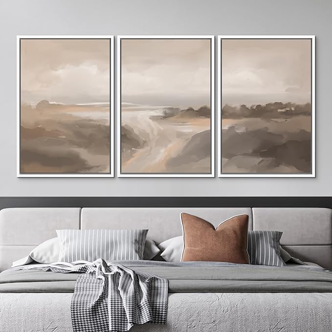 MUDECOR Framed Canvas Print Wall Art Serene Landscape Neutral Coastal Illustrations Realism Decorative for Living Room, Bedroom, Office - 16"x24"x3 White