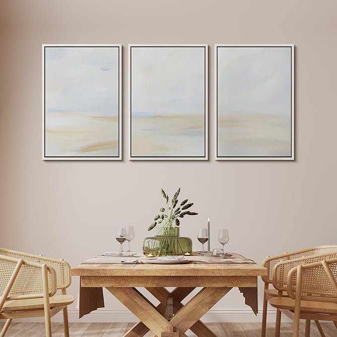 MUDECOR Framed Wall Art Print Set Minimalist Coastal Horizon in Soft Blue and Sand Colors Illustrations Modern Art Boho Decorative Chic for Living Room, Bedroom, Office - 16"x24"x3 White