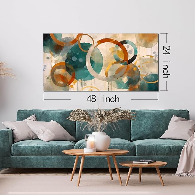 CANEITO Abstract Wall Art for Living Room, Circle Canvas Wall-Decor for Bedroom, Geometric Print Artwork, Size 48 x 24 Inches