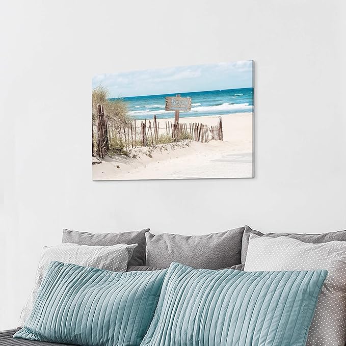 Coastal Canvas Wall Art Picture: Beach Scene Ocean Artwork Decor Seascape Seashore Landscape Painting Sea Seaside Wave Print for Living Room Home Office 36 x 24 Inch
