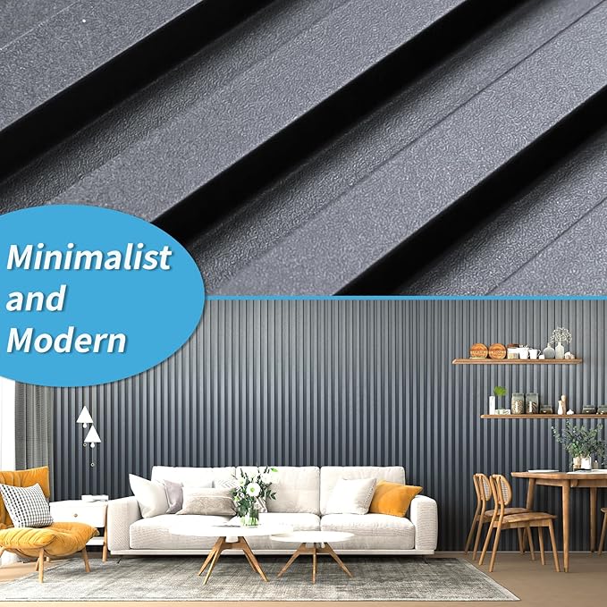 Art3d 8 Pack 104" x 6.7" Slat Wall Paneling, Glossy Metal Finish WPC 3D Wall Panels, 3D Panels for Interior Wall Decor, Living Room, Bedroom - Steel Gray