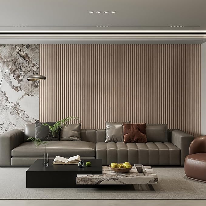 6-Pack Slat Wall Panel with 2 Trims Wood Grain Slat Wall 96" x 6.2" WPC Slats 3D Wall Panels Oak Grille