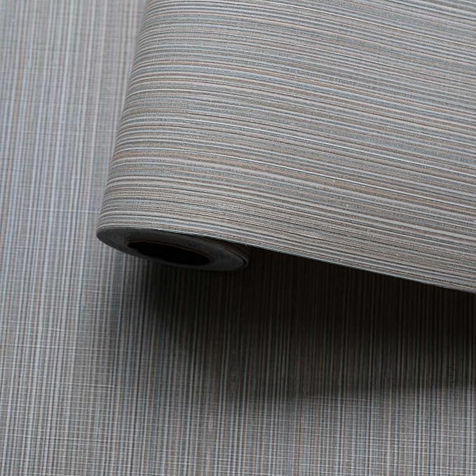 20.8" x 196.8" Thick Peel and Stick Grasscloth Wallpaper, Grey Linen Wallpaper Self-Adhesive Fabric Wall Paper