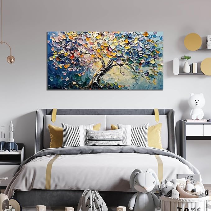 AOZEMI Large Tree Wall Art Colorful Home Decor Modern Canvas Picture Art for Living Room Bedroom Office Abstract Artwork Prints 24"x 48"