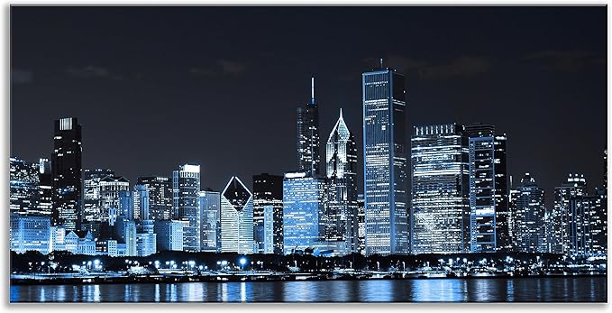 NAN Wind Chicago City Center Skyline Canvas Prints Modern Office Decor Chicago Skyline Canvas Art Cityscape Wall Decorations Blue Wall Decor for Living Room Pictures for Bedroom Decorations
