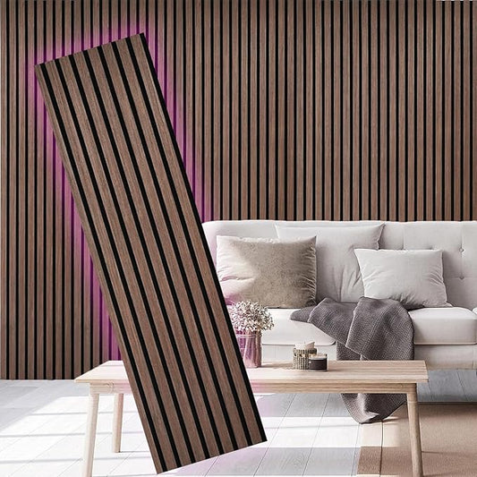 2 Piece Wood Slat Acoustic Panels for Stylish Decor and Noise Reduction, 3D Textured Panel for Ceiling and Wall - JK Walnut (94.5 L x 12.6 W in)