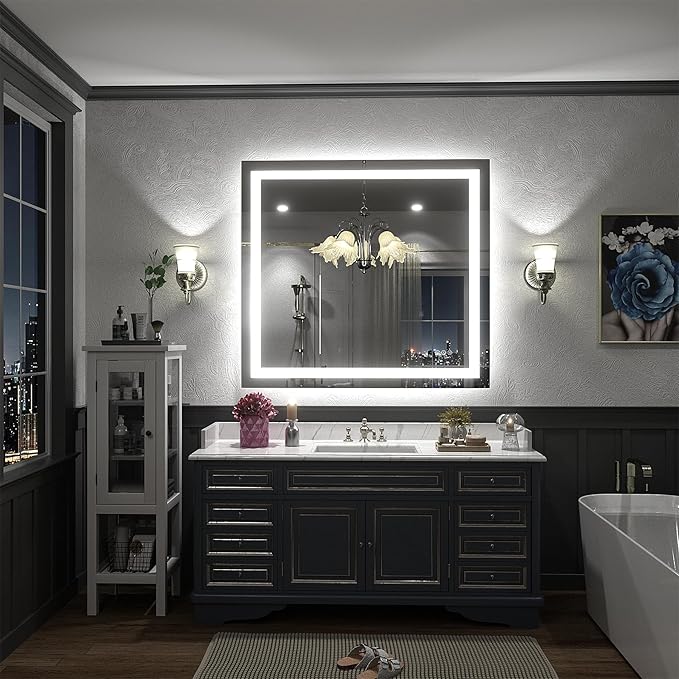 40x36 Inch LED Bathroom Mirror for Wall, Lighted Bathroom Vanity Mirror with Lights, Dimmable, Anti-Fog, 3 Colors, Shatter-Proof,ETL Listed (Front Lights+Backlit)