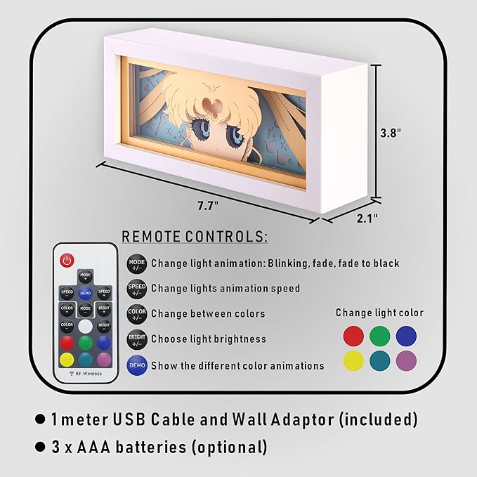 Anime LED Light Box, Manga Shadow Box Frame, Paper Cut, Table Lamp for Anime Enthusiasts, RGB Multi Color, Night Light for Room Decor, Unique Anime Desk Decor (Sailor Moon)