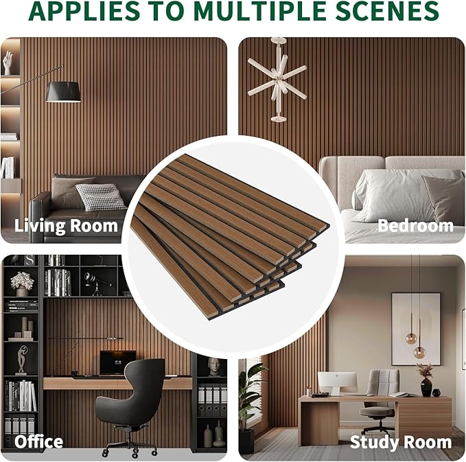 4 Panel Wood Slat Acoustic Panel 94" x8" for Sound Absorbing, Soundproof Wood Slat Panel Cover 21 Sq.Ft, 3D Fluted Sound Absorbing Paneling for Wall Decor, Living Room, Bedroom, Walnut