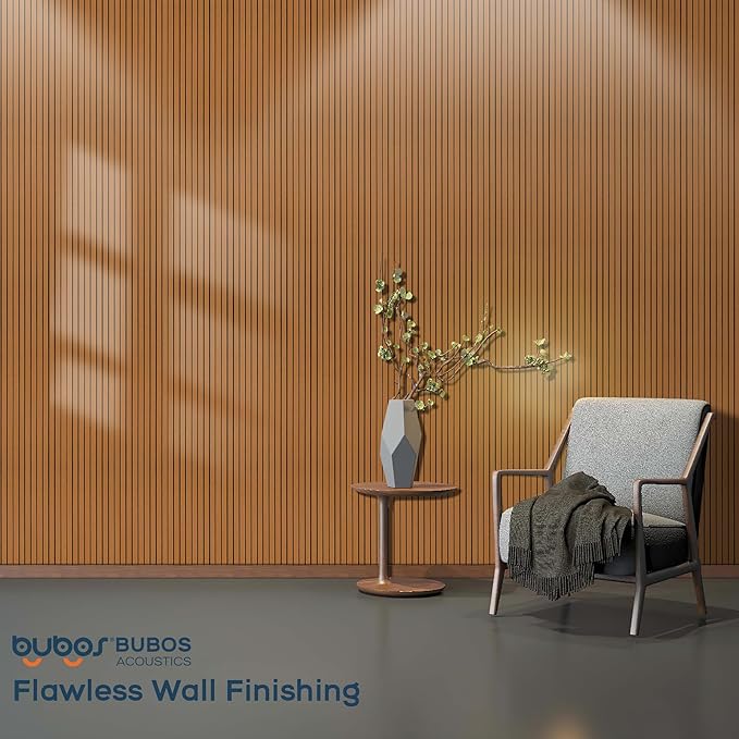 BUBOS 10 Pack Large Acoustic Panels, 48"X 12"X 0.4", Sound Proof Panels for Walls, Decorative, Self-Adhesive, 3D Slat (Brown 01)