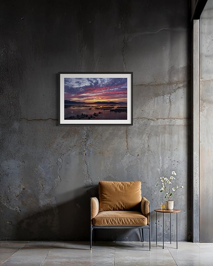 Oriental Beauty: Stunning Feng Shui Landscape Wall Art Prints for Home Decor in 3 Sizes (Serene Sunset Over a Coastal Fishing Village, 24" x 36")