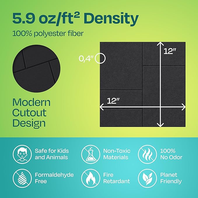 Acoustic Panels 12-Pack Soundproof Wall Panels 12"x12"x0.4" Decorative Sound Dampening for Your Home, Office, Studio, Bedroom & More with Unique GridFrame Carving [Dark Gray]