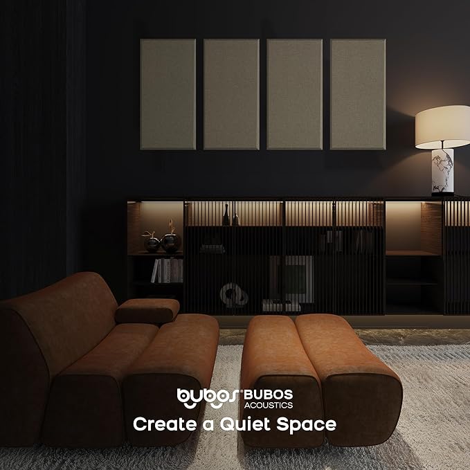 BUBOS 4 PCS Acoustic Panels,23.6''x11.8'' Fabric Soundproof Wall Panels,Self-adhesive Sound Absorbing Panels for Studios, Office, Home Theater,Fabric-Clad Jute