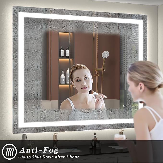 44x36 LED Lighted Mirror for Bathroom Wall, Dimmable Vanity Mirror with Lights, Anti-Fog, ETL Listed (Backlit and Front Lit)