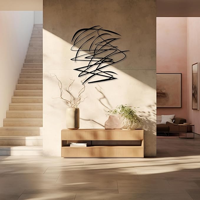 Abstract Metal Wall Art, Geometric Modern Decor, Minimalist Wall Artwork, Luxury Style Sculpture, Creative Gallery Decorations, Decor for Living Room, Entryway, Bedroom, Black Large Elegant Sculpture