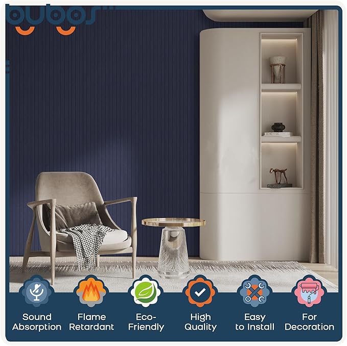 BUBOS 5 Pack Large Acoustic Panels,47.2" X 23.6" Self-Adhesive Acoustical Wall Panel, Sound Proof Panel for Office, Decorative Soundproof Wall Panels for Home Studio (Dark Blue 1)