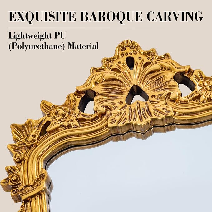 Baroque Vintage Mirror with Gold Arch Frame, Antique Ornate Mirror for Wall Decor, 21.7'' x 31.5'' Gold Wall Decor for Entryway, Fireplace, Living Room, Bathroom