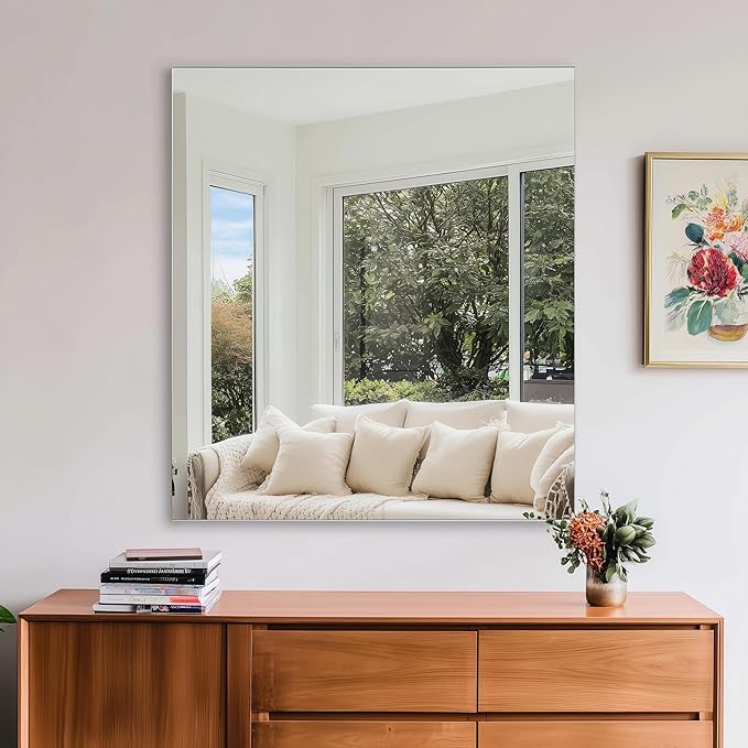 KOCUUY Frameless Mirror, 30"x30" Square Rectangle Bathroom Mirror for Over Sink, Upgraded Shatterproof Unframed Design for Bedroom, Living Room, Entryway