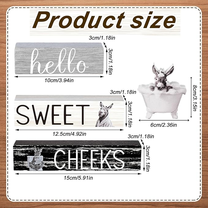 4 Pcs Funny Donkey Bathroom Decor Farmhouse Donkey Bathroom Decoration Western Hello Sweet Cheeks Table Centerpiece Christmas