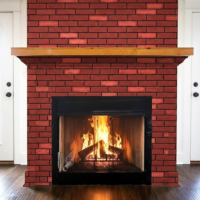 6 Pcs Christmas 3D High-Density Polyurethane Red Faux Brick Wall 45.7 x 11.8 x 1.2 inch PU Wall Panels for Interior Exterior Walls Decor Christmas Fireplace Living Room Kitchen Balcony