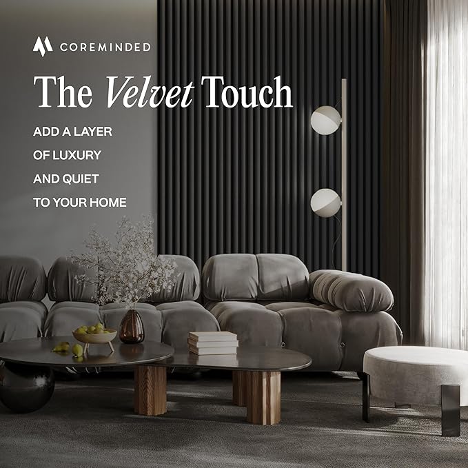 4-Pack Wood Slat Wall Panel – Velvet-Covered Wood Panels for Wall, Acoustic Panels for Interior Decor, Decorative Slat Paneling for Home, Office, Studio (Charcoal Gray)