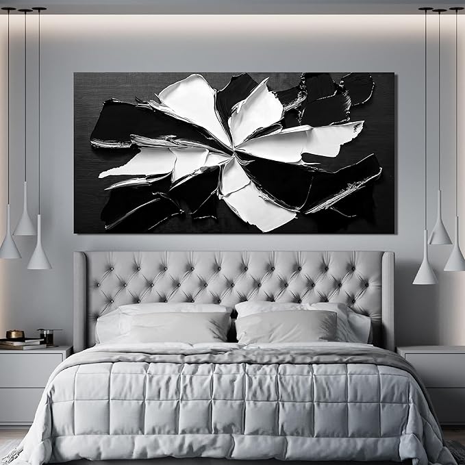 Abstract Wall Art Decoration Modern Large Wall Art for Living Room Abstract Canvas Art Wall Decor Minimalist Black and White Wall Art Prints Flowers Artwork for Walls Bedroom Office Decor 24"X48"