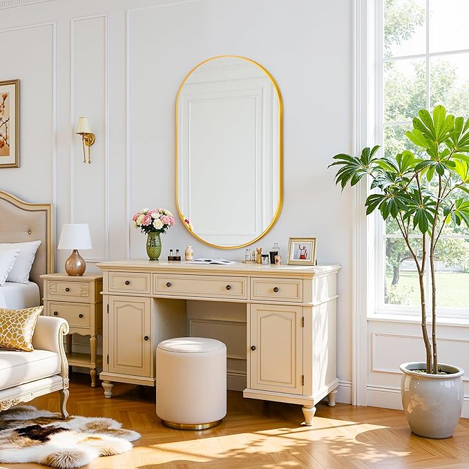 Antok Wall Mirror, 20"x36" Bathroom Vanity Mirror, Anti-Rust HD Tempered Glass, Wall Mounted Mirrors for Living Room, Entryway, Hallway, Gold Frame, Oval