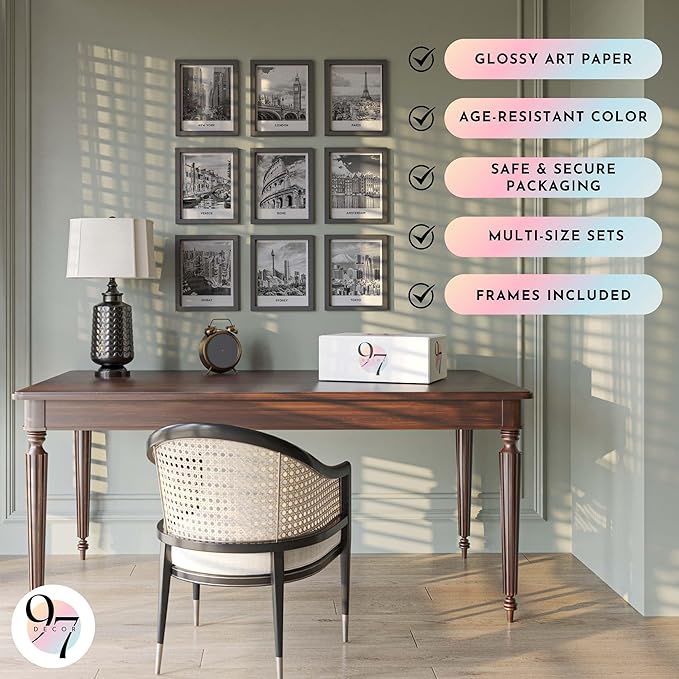 97 Decor FRAMED Black White City Wall Art Print - Cityscape Pictures, Famous Architecture Landscape Artwork Wall Decor, European Buildings Poster, New York City Skyline Photo (BLACK FRAME)