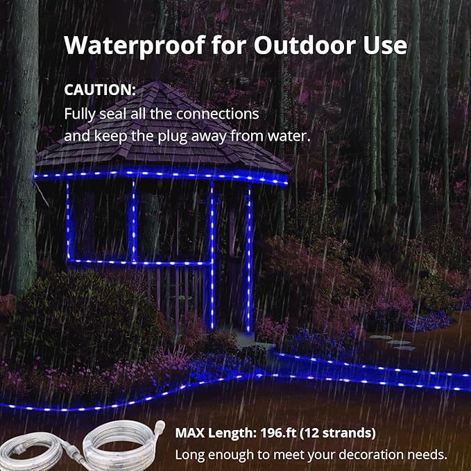 LED Rope Lights, 16.4 Feet Blue Flat Flexible Strip Light, Plug in Novelty Lighting, Connectable and Waterproof for Home Christmas Holiday Garden Patio Party Decoration