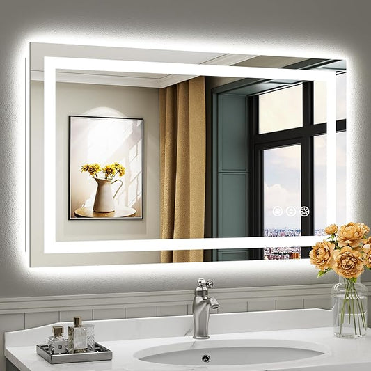 40"x24" LED Bathroom Mirror with Lights, Backlit & Front Lit, Anti-Fog Lighted Bathroom Vanity Mirror for Wall, Memory Function, Dimmable, HD Tempered Glass, Shatter-Proof