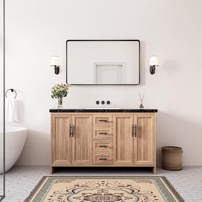 Keonjinn Black Bathroom Mirrors for Over Sink, 40” x 24” Matte Sandblasted Finish Aluminum Vanity Mirror, Rectangle Farmhouse Mirrors with HD Tempered Glass, Anti-rust Wall Mirror, Horizontal/Vertical