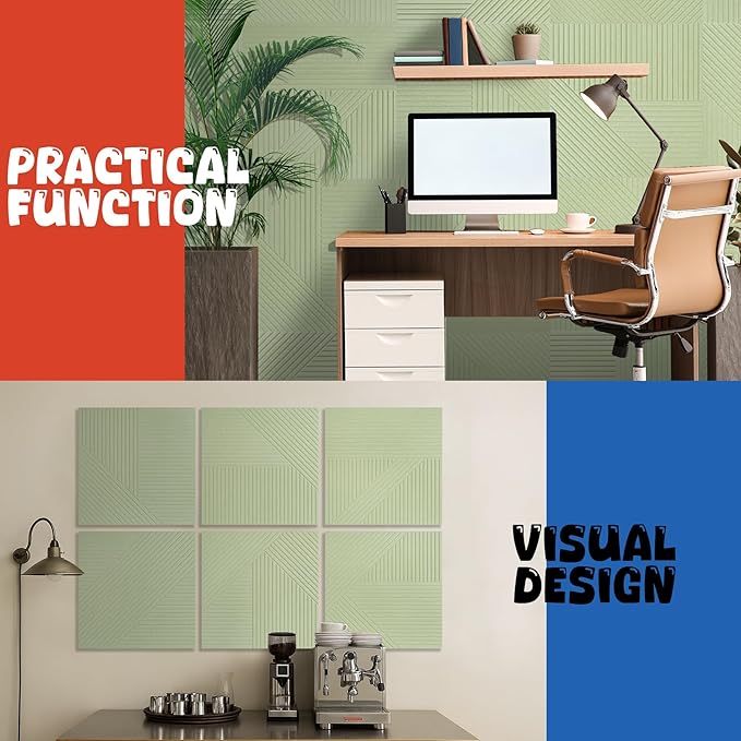 Acoustic Panels 6 Pack, Soundproof Wall Panels 23.6 x 23.6 Inches, Large Decorative Sound Absorbing Panels,Self-Adhesive Acoustic Treatment for Home Studio Office, VerdeLux