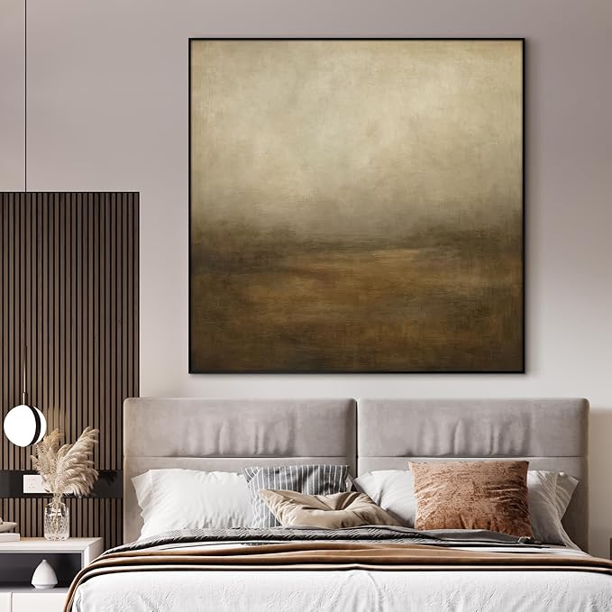 46"x46" XL Framed Wall Art - Soft Morning Field Warm Neutral Abstract Landscape (Frame Assembly Required)