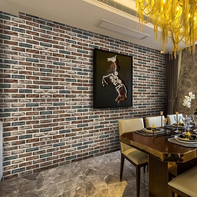 10-Pack 52 Sq.Ft 3D Wall Panels Peel and Stick 3D Faux Brick Wallpaper Peel and Stick Brown Faux Stone Wall Panel Foam Brick Self-Adhesive 3D Wallpaper