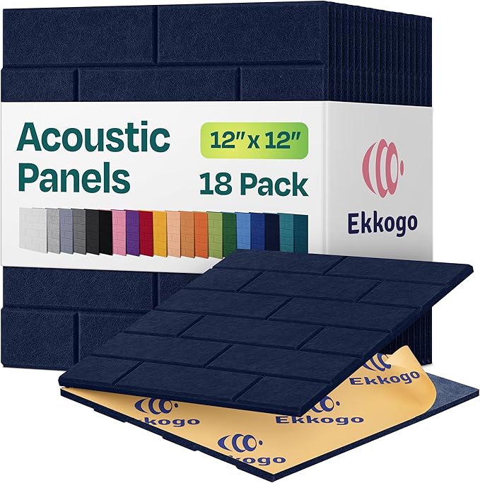 Acoustic Panels 18-Pack Soundproof Wall Panels 12"X12"X0.4" Brick Style Sound Panels Premium Sound Dampening Panels Easy Self Adhesive Installation - [Denim Blue]