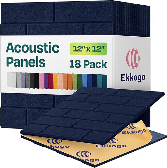 Acoustic Panels 18-Pack Soundproof Wall Panels 12"X12"X0.4" Brick Style Sound Panels Premium Sound Dampening Panels Easy Self Adhesive Installation - [Denim Blue]