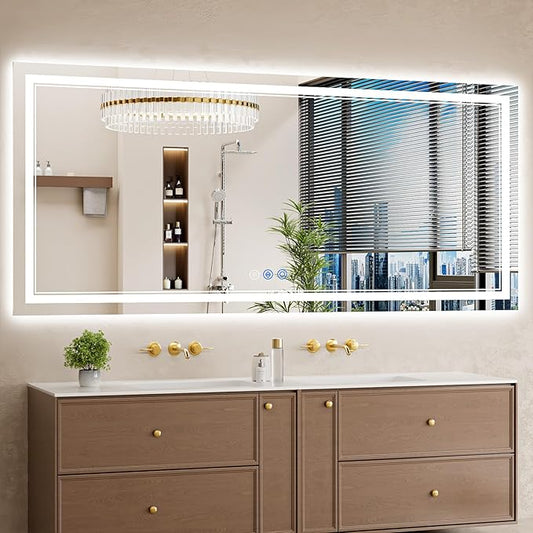 32"x72" LED Bathroom Mirror with Lights, Anti-Fog, Backlit + Front Lit, Dimmable, Led Vanity Mirror for Wall, Lighted Bathroom Mirror, 3 Colors, Shatter-Proof Tempered Glass