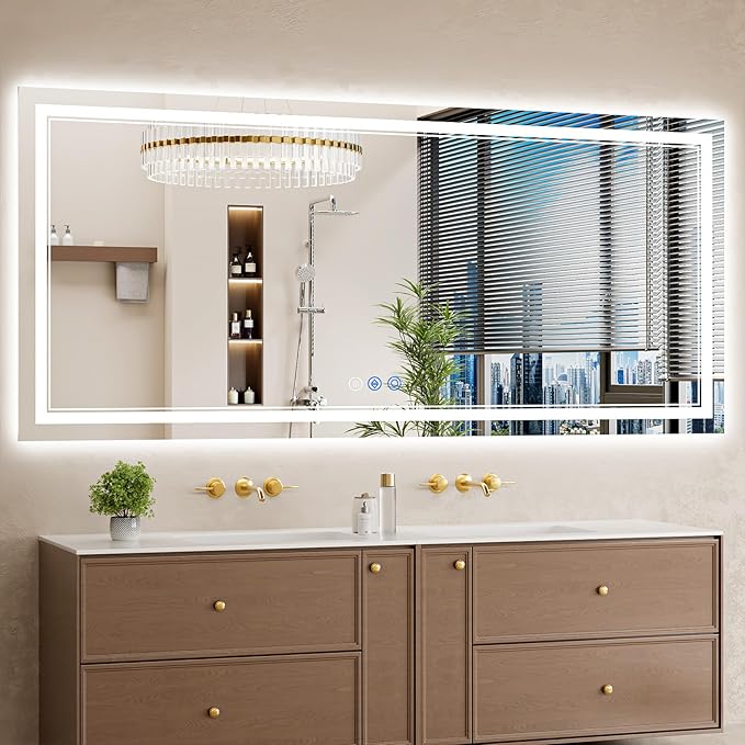 36"x72" LED Bathroom Mirror with Lights, Anti-Fog, Backlit + Front Lit, Dimmable, Led Vanity Mirror for Wall, Lighted Bathroom Mirror, 3 Colors, Shatter-Proof Tempered Glass